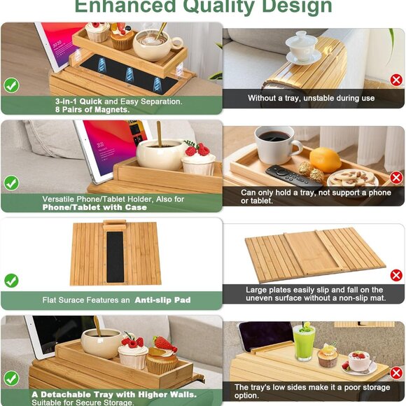 Joy&Grace Couch Arm Tray, 3-in-1 Magnetic Detachable Sofa Arm Table with Phone - Picture 6 of 8